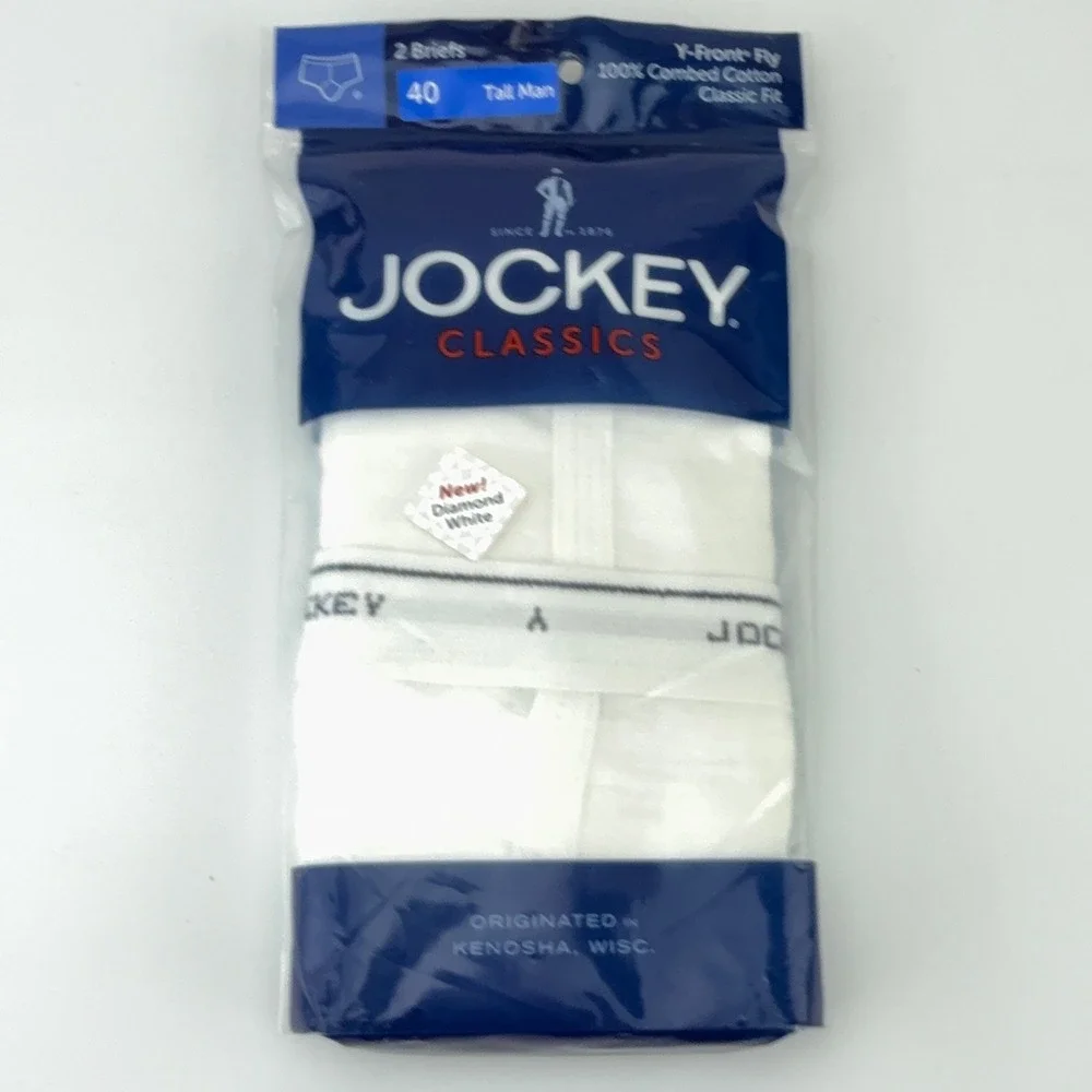 Jockey Classics 2 Pack Briefs White Y-Front Fly Tall Man 40 Cotton 603009970